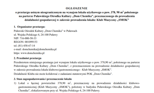 Zdjęcie do Ogłoszenie o przetargu